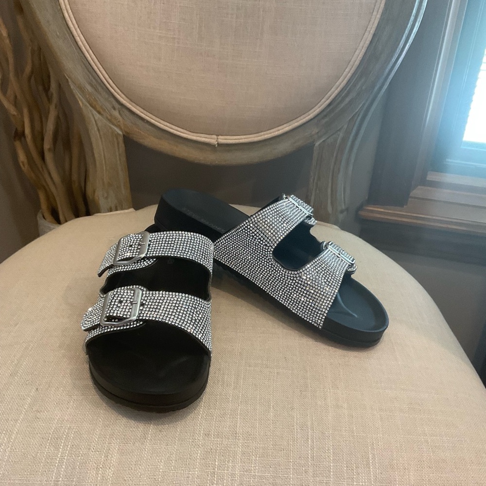 Steve Madden Black Rhinestone Double Strap Sandals